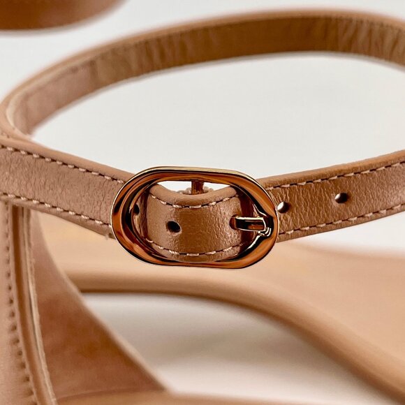 Stuart Weitzman NudistCurve 35 Sandal Size 6 B Adobe Patent Leather Square Toe - Picture 9 of 15